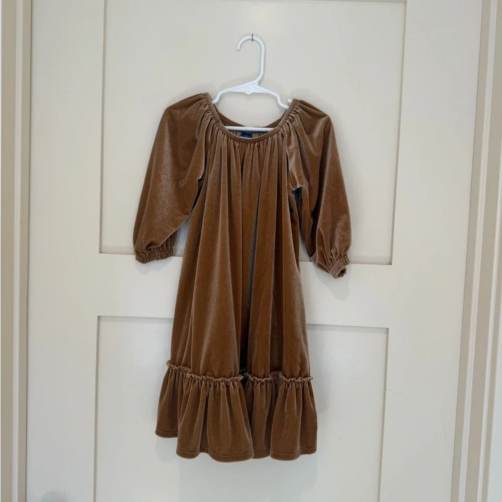 Old Navy Girls Brown Velvet Dress Size 5T Long Sleeve Peasant Dress Fall Holiday